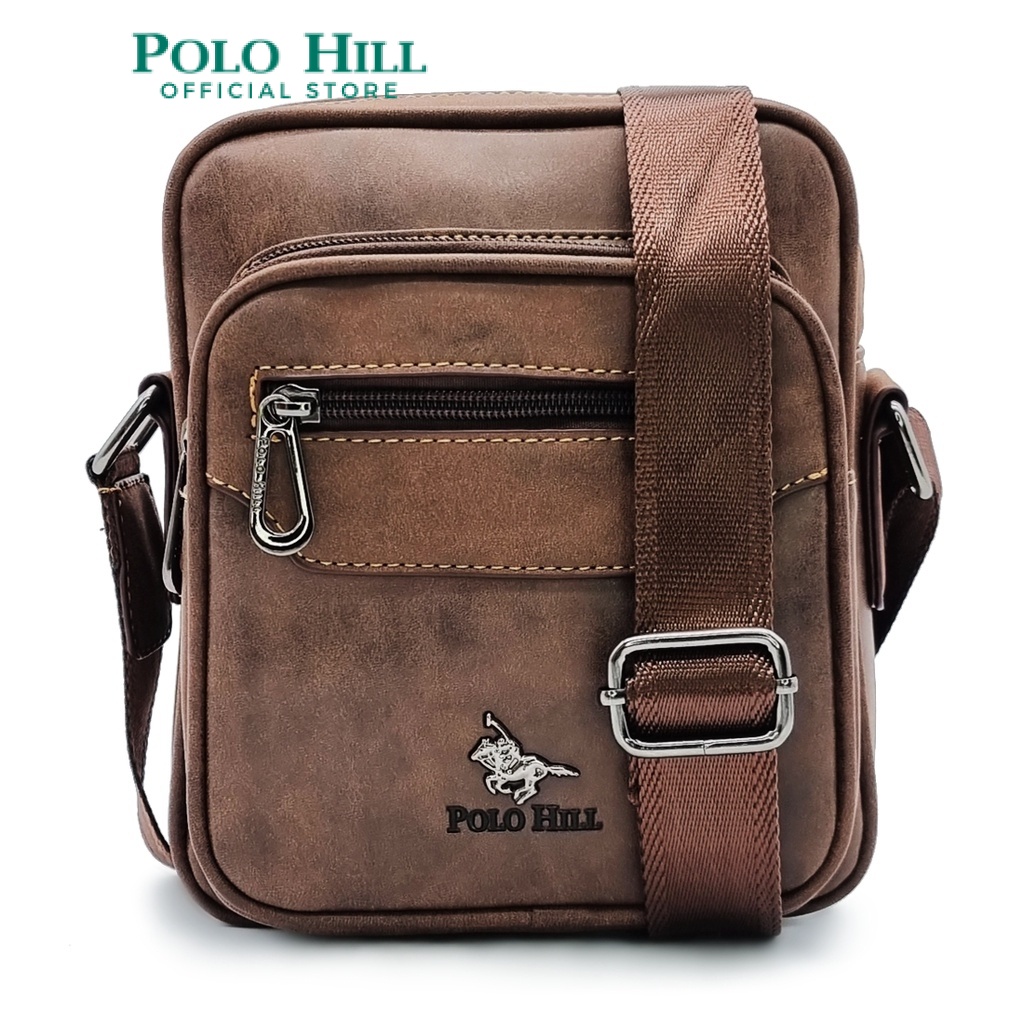 POLO HILL Mens Crossbody Bag with Front Zip Pockets M-PHSB-1616-2 ...