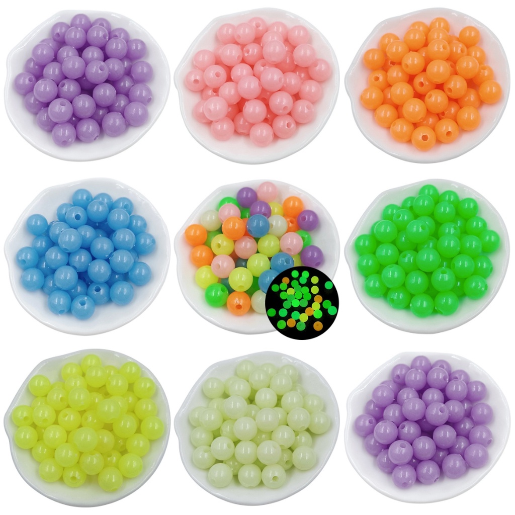 50pcs 6/8/10mm Creative Candy Color Luminous Round Beads DIY Jewelry ...