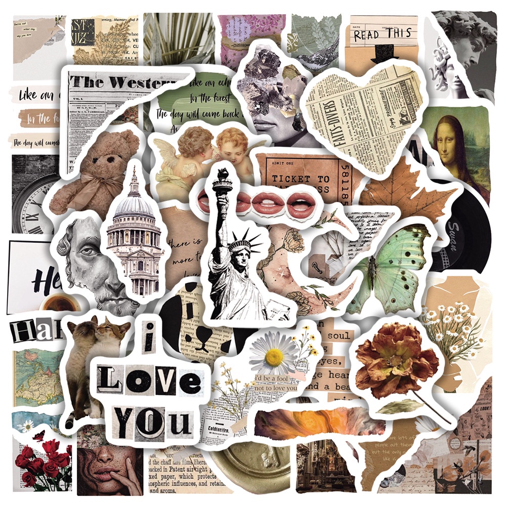 Vintage Newspaper Art . Retro Renaissance Series 02 Stickers 50Pcs/Set ...