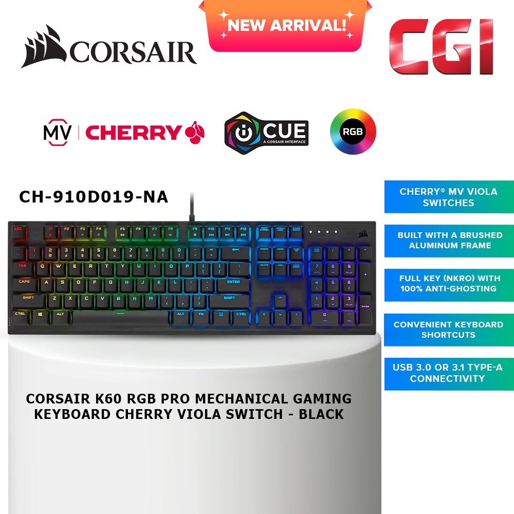 Corsair K60 RGB PRO Mechanical Gaming Keyboard Cherry MV Switches (CH ...