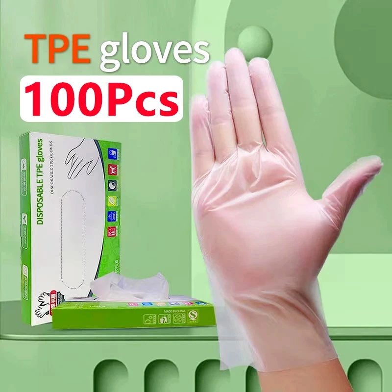 100PCS Disposable TPE Transparent Gloves Kitchen WaterProof Oilproof