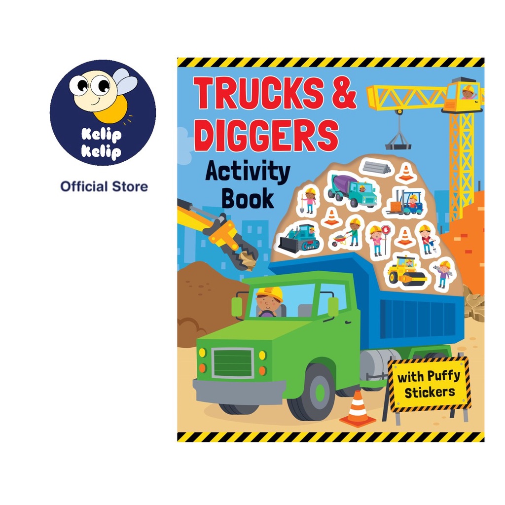 Trucks & Diggers Puffy Stickers Colouring Book For Kids to Color ...