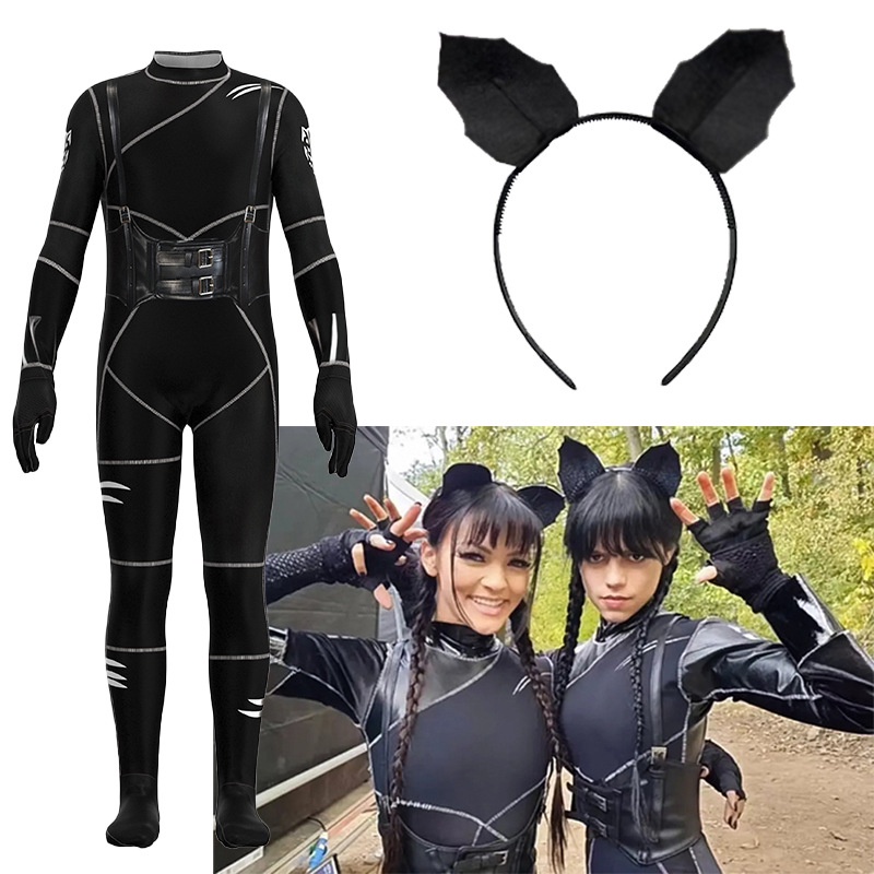 Wednesday Addams Cosplay Black Cat Jumpsuit Cosplay Costume Ears