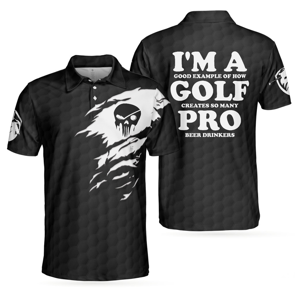 I'm A Golf Pro Golf Polo Shirt, Black And White Skull Golf Shirt For ...