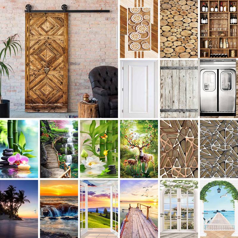 Custom 3D Retro Door Wrap Mural Self Adhesive Waterproof Imitation Wood ...