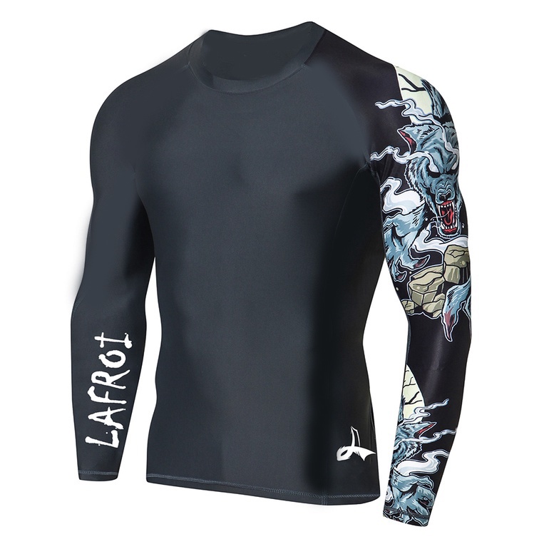 LAFROI Men's Long Sleeve SwimSuit Fit Compression Rash Guard Sportswear Gym Clothes Fitness Rush