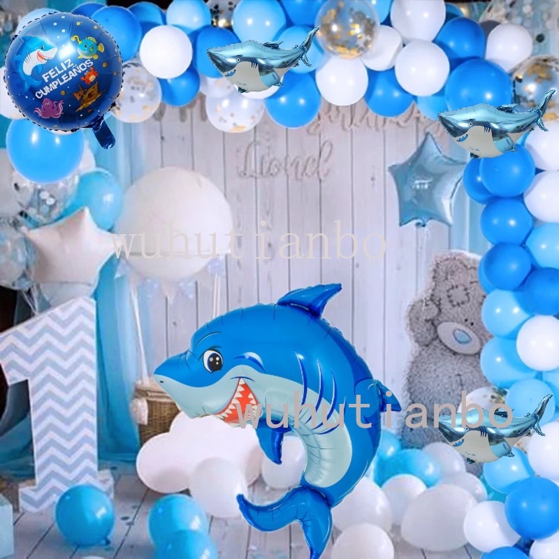 79pcs ocean shark theme balloons blue theme birthday party decoration ...