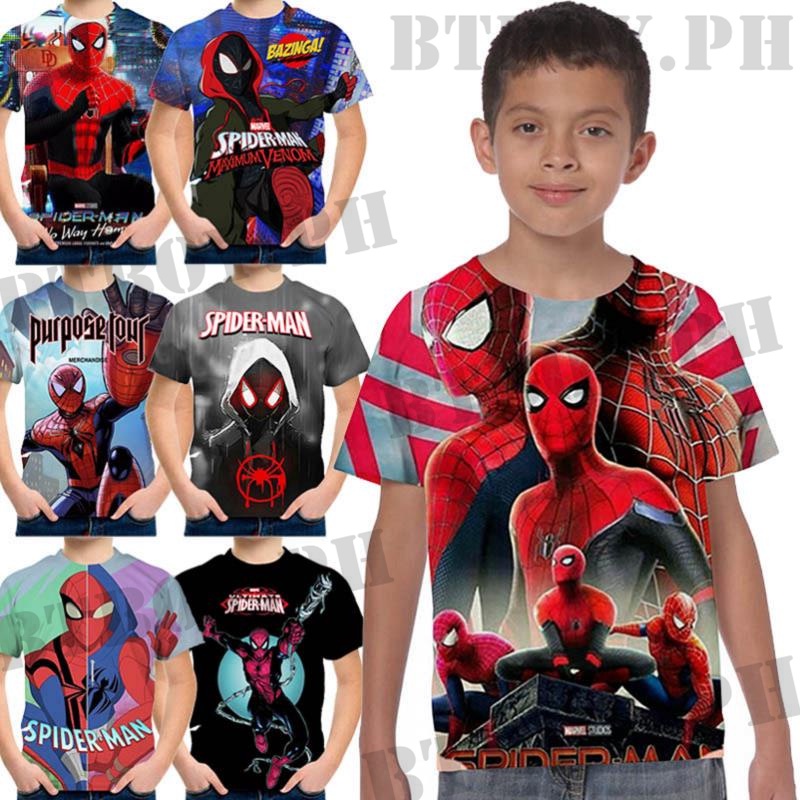 Boys Spider man T-Shirts For Kids Marvel Anime Shirts | Shopee Malaysia