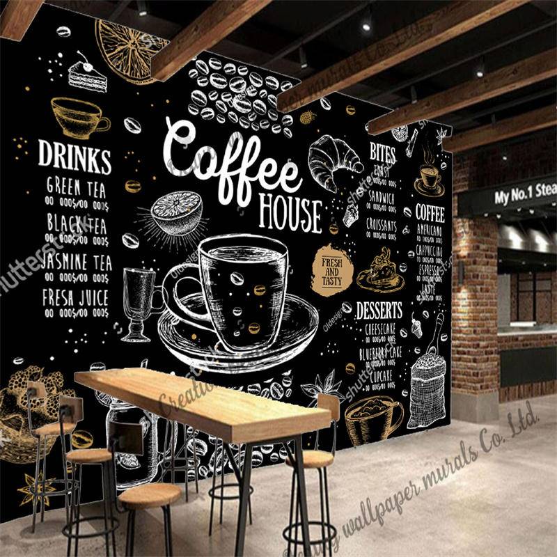 Custom Hand-painted Coffee House Wallpaper Industrial Decor Mural Cafe ...