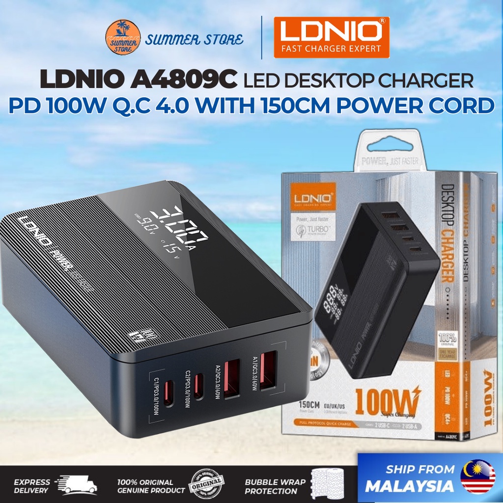 LDNIO A4809C 100W Desktop Charger PD Super Fast Charging Desktop Charger Laptop Adapter 150cm