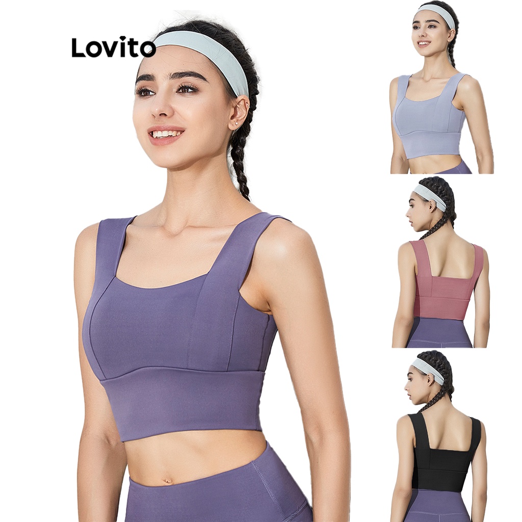 (Essential Item) Lovito Seamless Yoga Bra Plain Shockproof Sports Bra for  Women