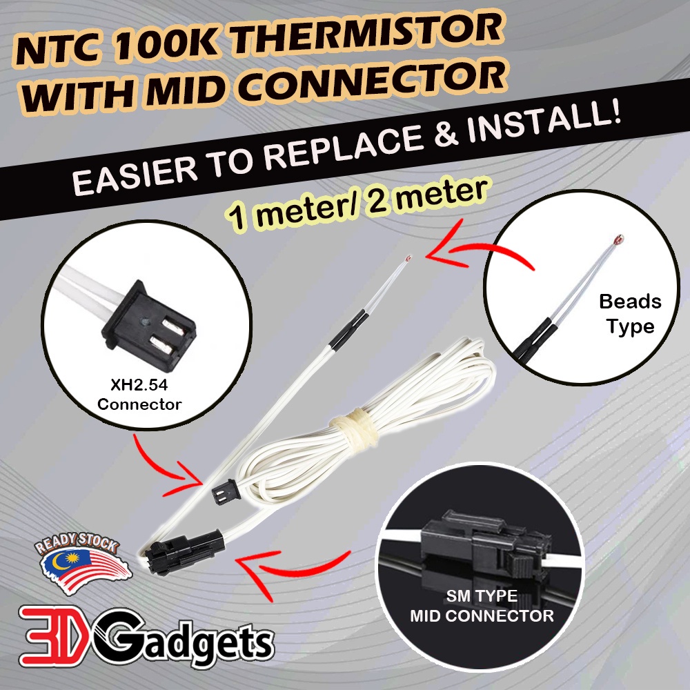 NTC 100K Beads Head Thermistor with SM Terminal Mid Connector (1M/ 2M
