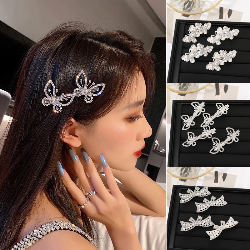 4 Pcs/Set Korean Butterfly Alloy Hairpin Fashion Rhinestone Pearl Hair
