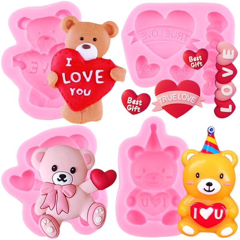 3D Bear Silicone Mold Love Heart Chocolate Fondant Cake Decorating ...