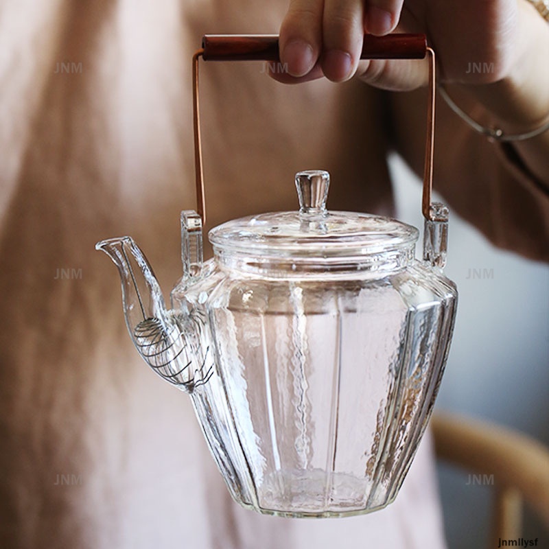 Exquisite Glass Tea Pot Heat Resistant Tea Making Pot Copper Handle