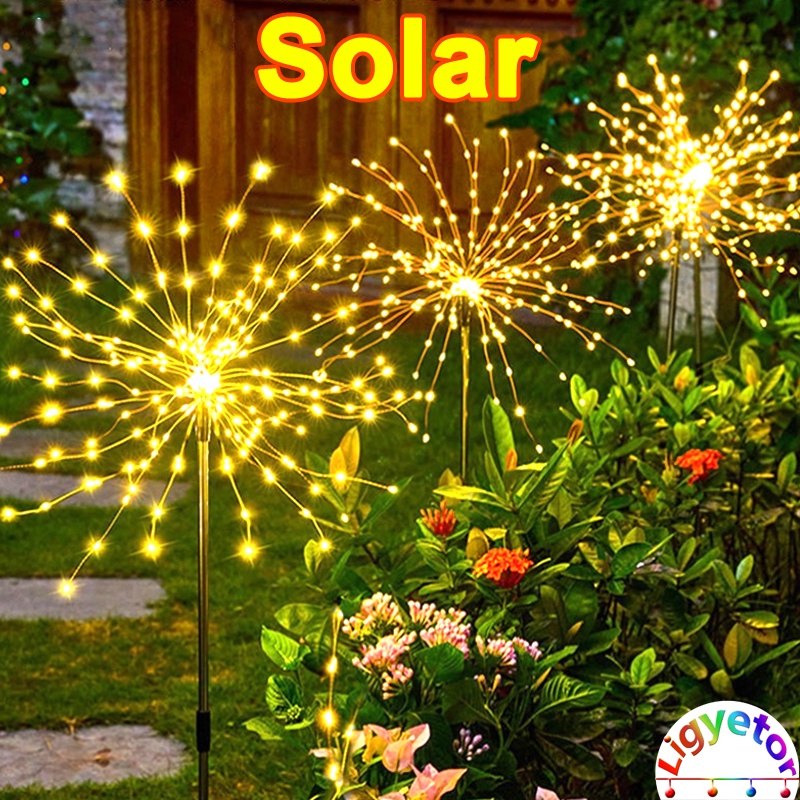 Ligyetor Solar Fireworks Light LED Solar Sensor Firework Light Garden ...