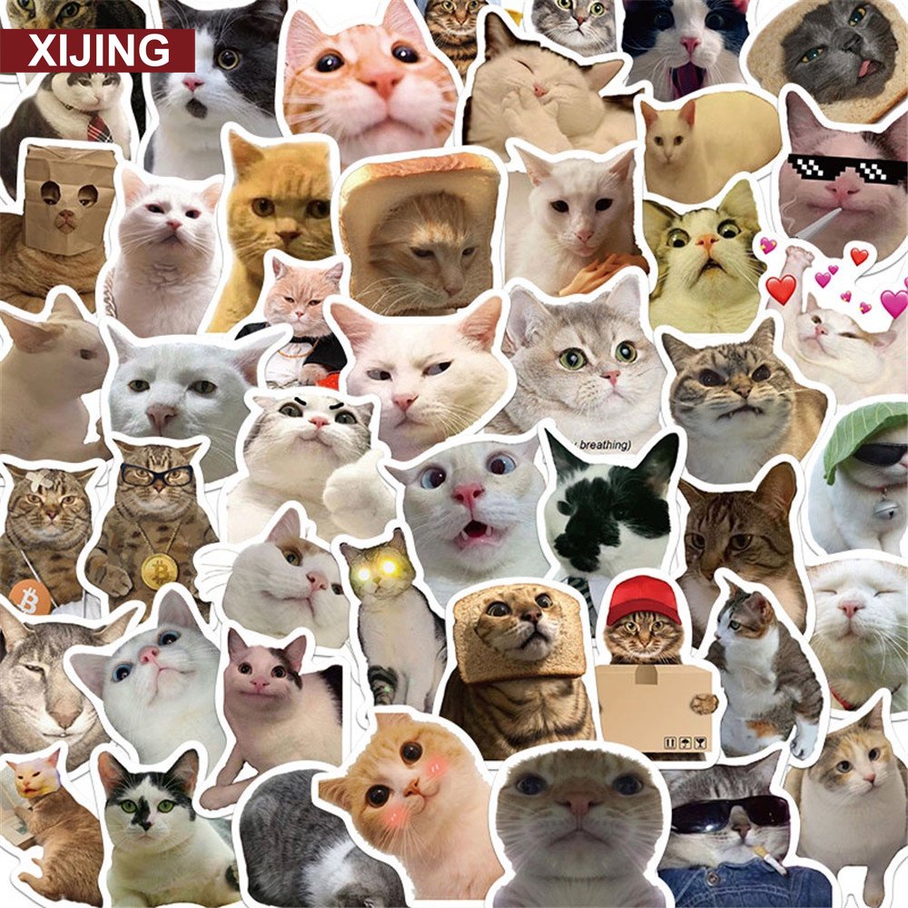 XJ 50pcs Funny Cats Emoji Series Journal Stickers DIY Fashion Phone