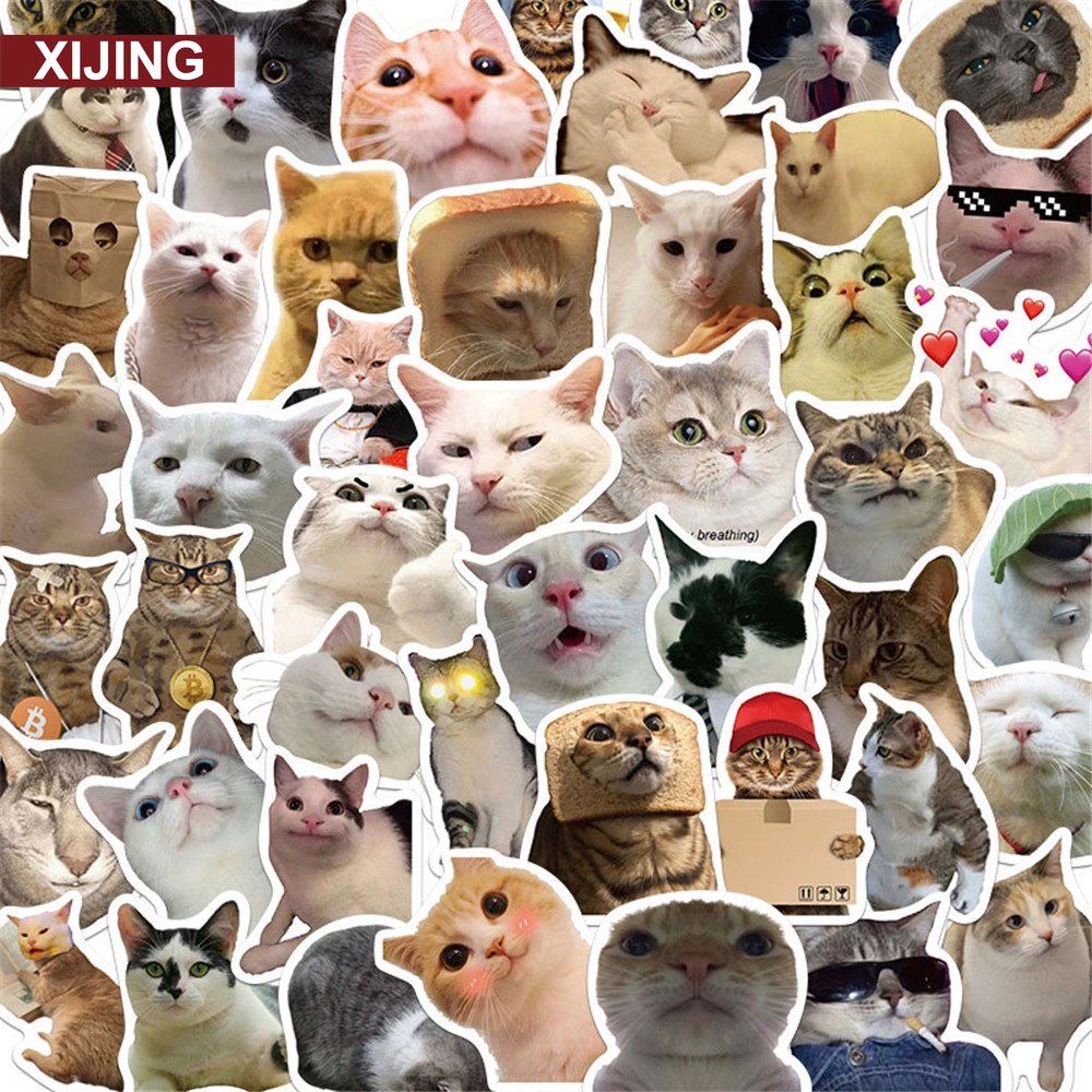 Xj 50pcs Funny Cats Emoji Series Journal Stickers Diy Fashion Phone Case Waterproof Doodle 8267