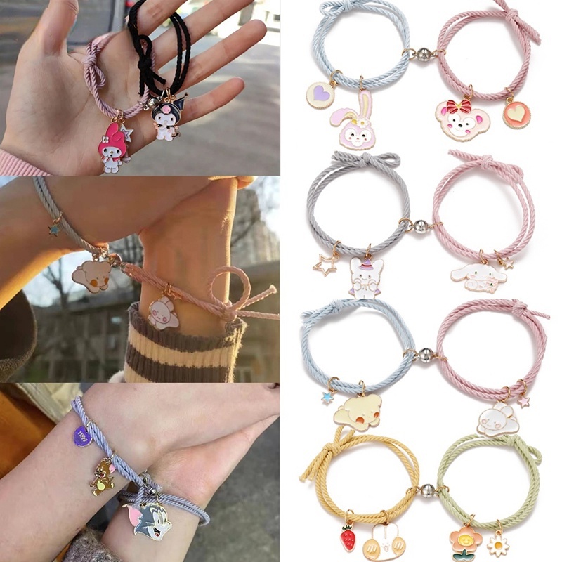 Sanrioed Kawaii Cinnamoroll Kuromi My Melody Couple Bracelet Cartoon