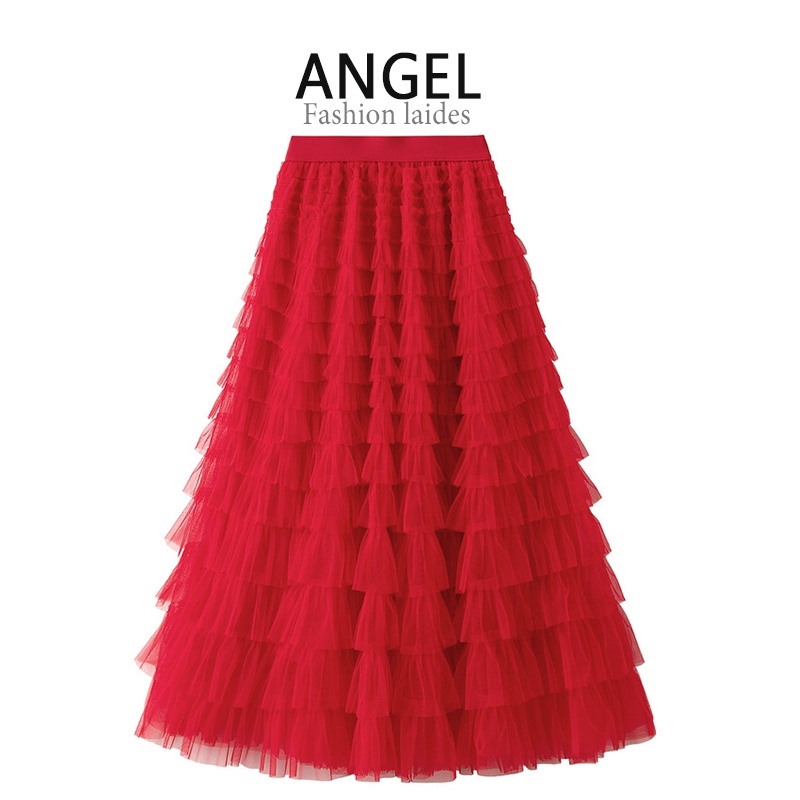 14 colors]ANGEL Fashion women's midi skirt mesh solid color Korean