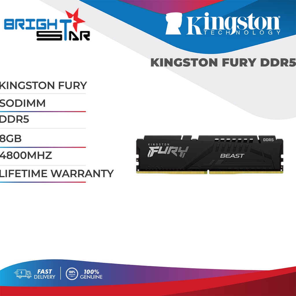 KINGSTON FURY / SODIMM / DDR5 / 8GB / 4800MHZ / LIFETIME WARRANTY
