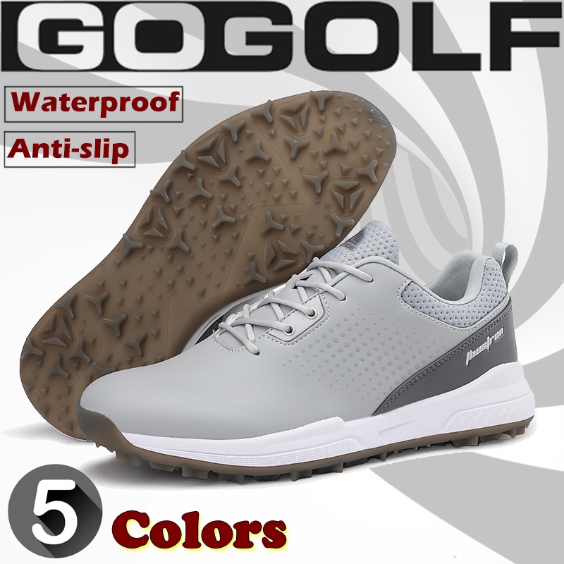 Waterproof Golf Shoes for Men Spikeless Genuine Leather Golf Ball ...