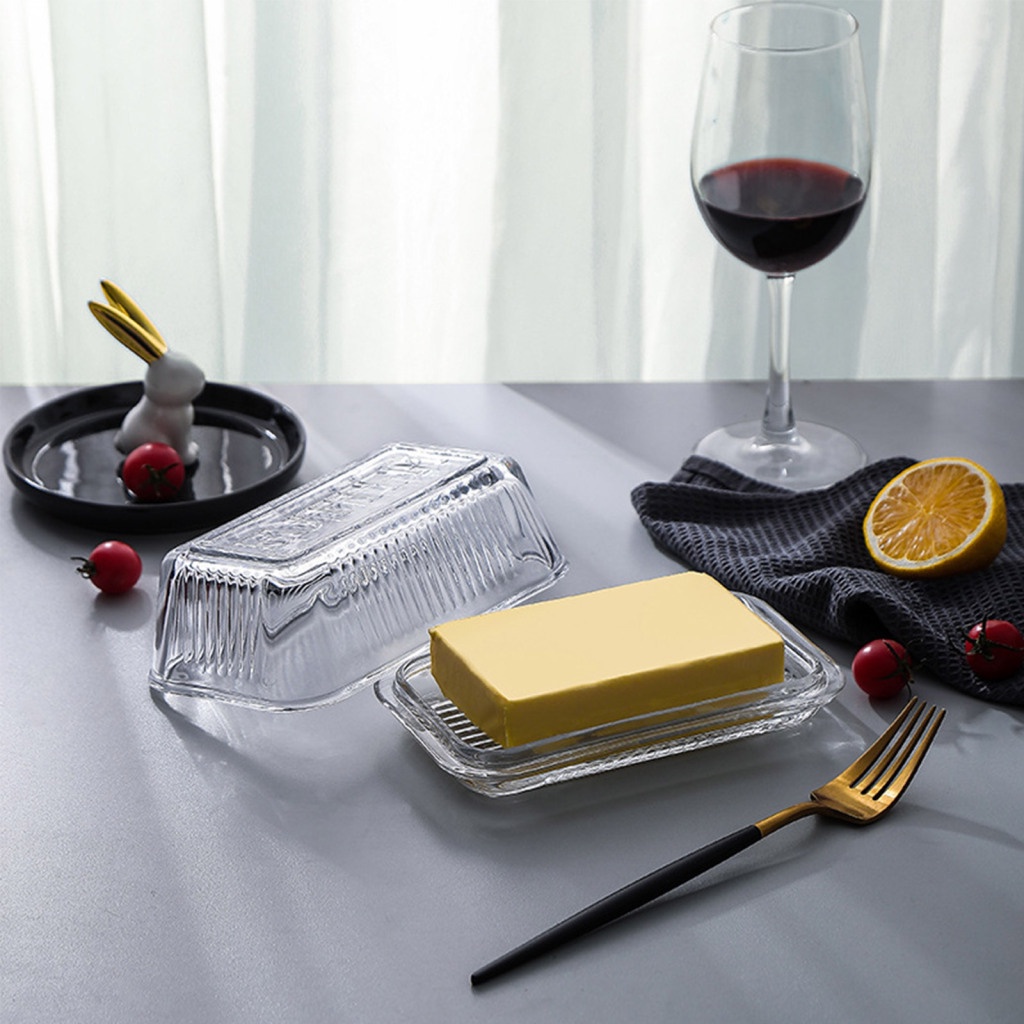 Butter Dish With Glass Lid- 18X12X10CM Clear Butter Tray For Refrigerator& Counter For Butter, Block Of Cream Cheese& Serving Dish ( Wood Tray - View #10
