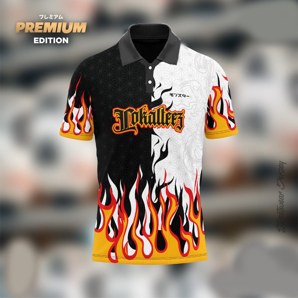 JP35 Japanese PREMIUM KAEN FLAME Retro Collar Jersey Streetwear 280gsm