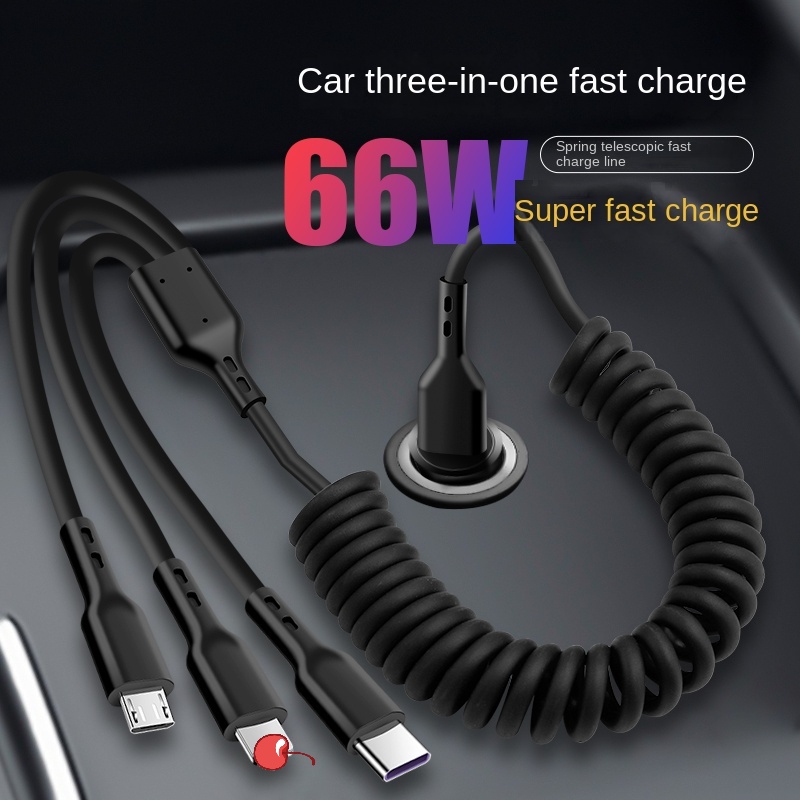 Spring Retractable 3 In 1 Fast Charging Cord For iPhone Huawei Micro ...