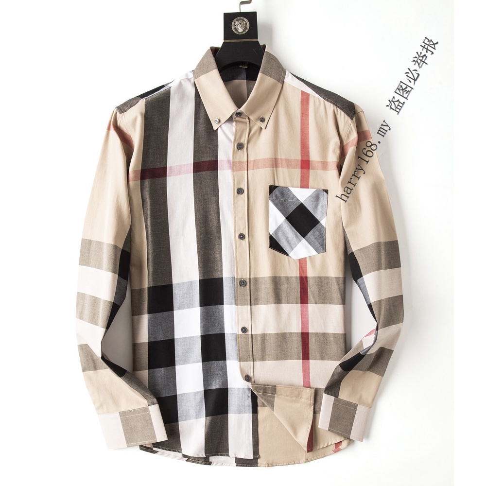 NEW BURBERRI Men's cotton long sleeve check shirt top M3967 | Shopee ...