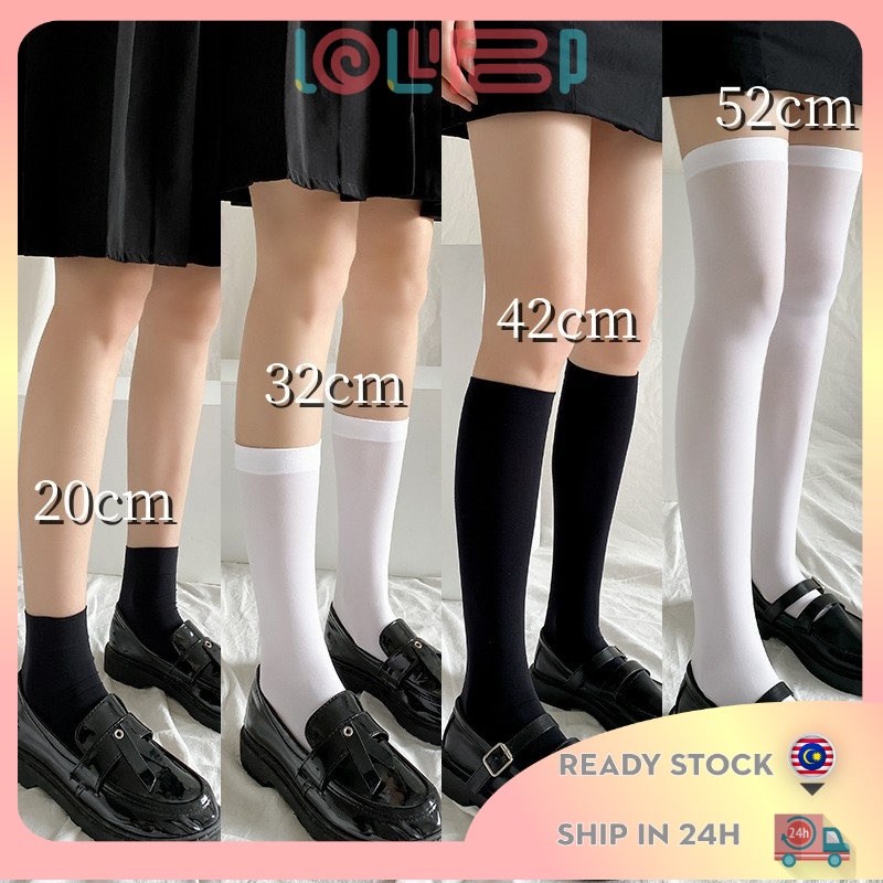 LLP Women Basic Classic Black White Long Socks Middle Tube Socks Over ...