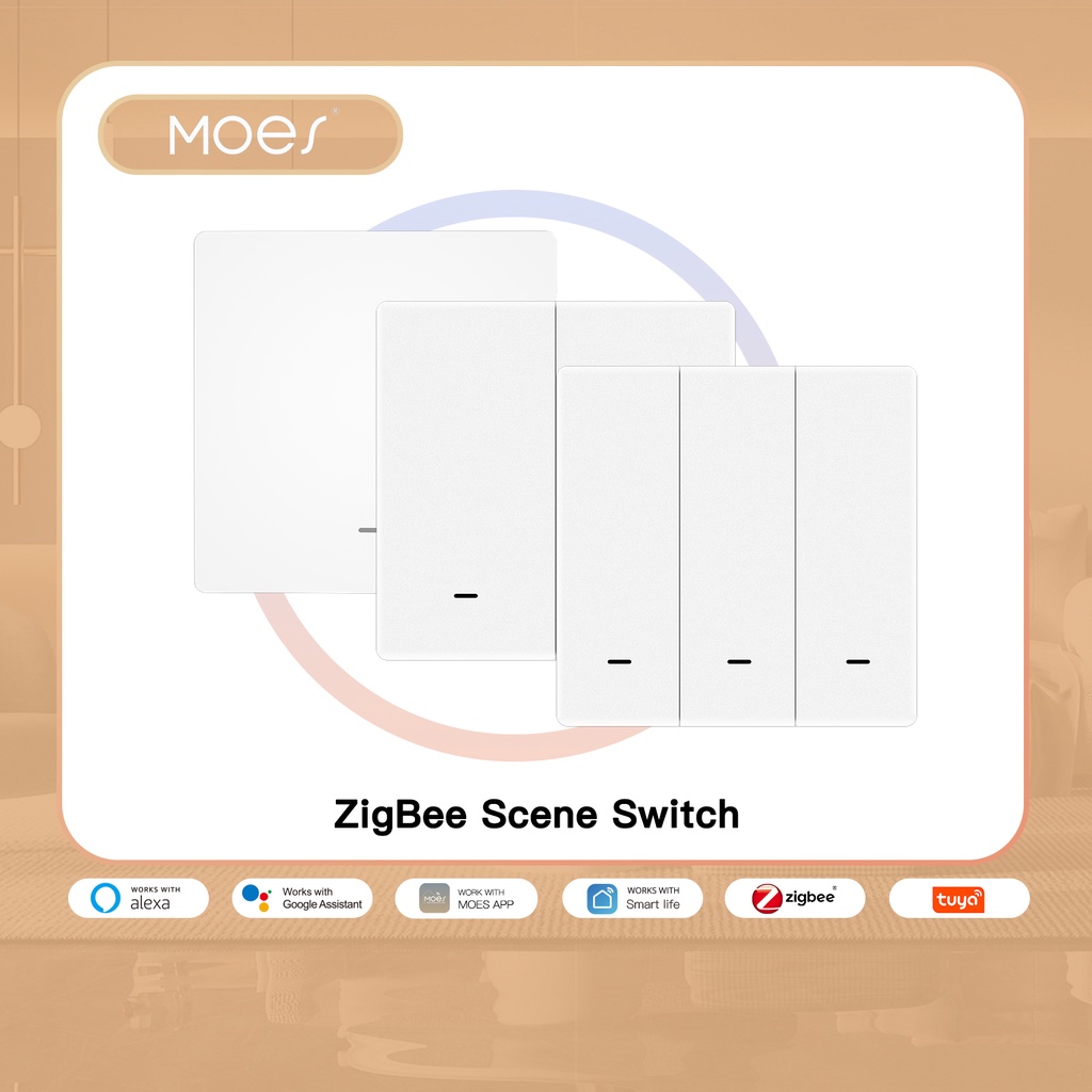 MOES 4 Gang Tuya ZigBee Wireless 12 Scene Switch Push Button Controller  Battery Powered Automation Scenario for Tuya Devices