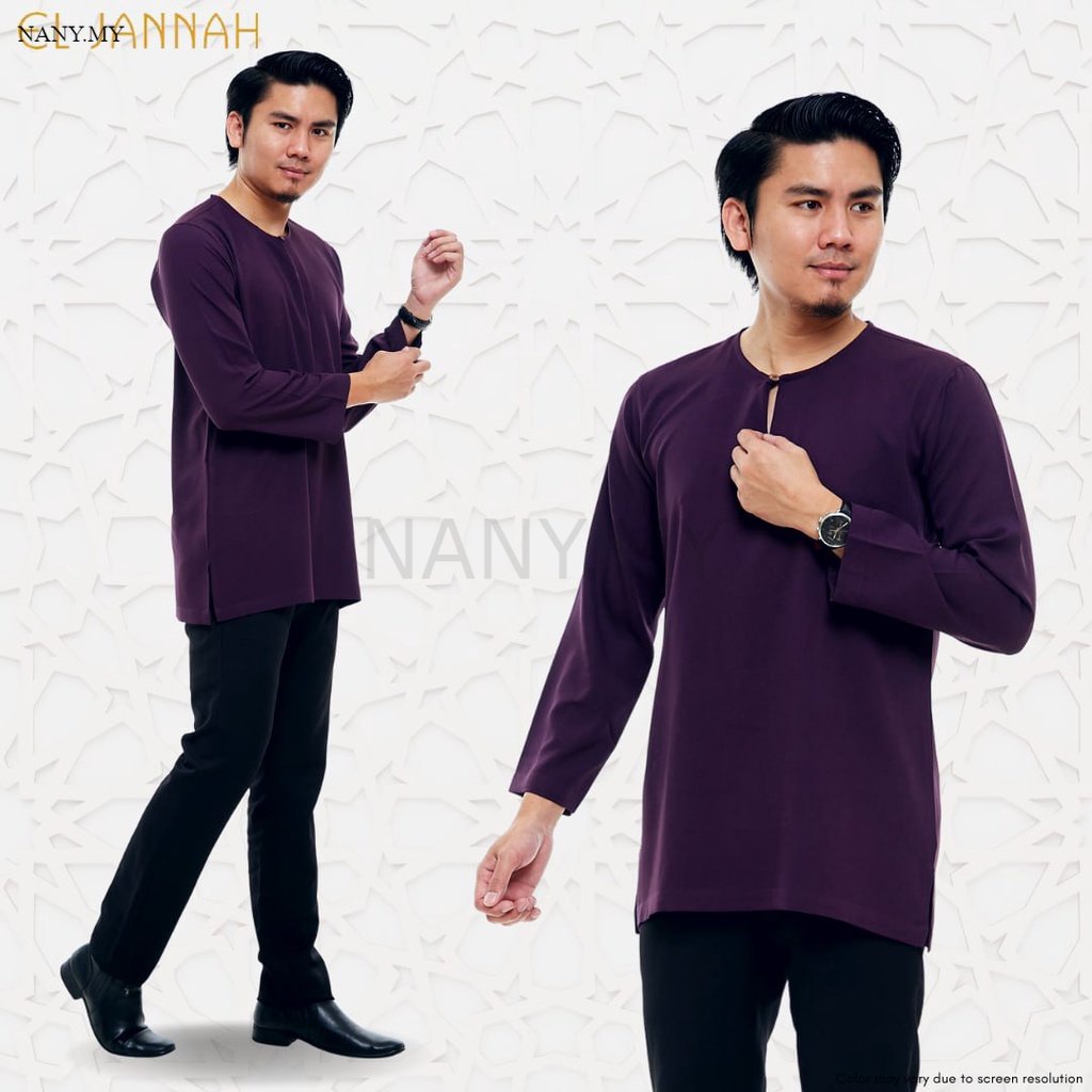 Baju Kurta Lelaki Dewasa Lengan Panjang Long Sleeve Teluk Belanga Royal Purple Unggu Baju Raya 4653