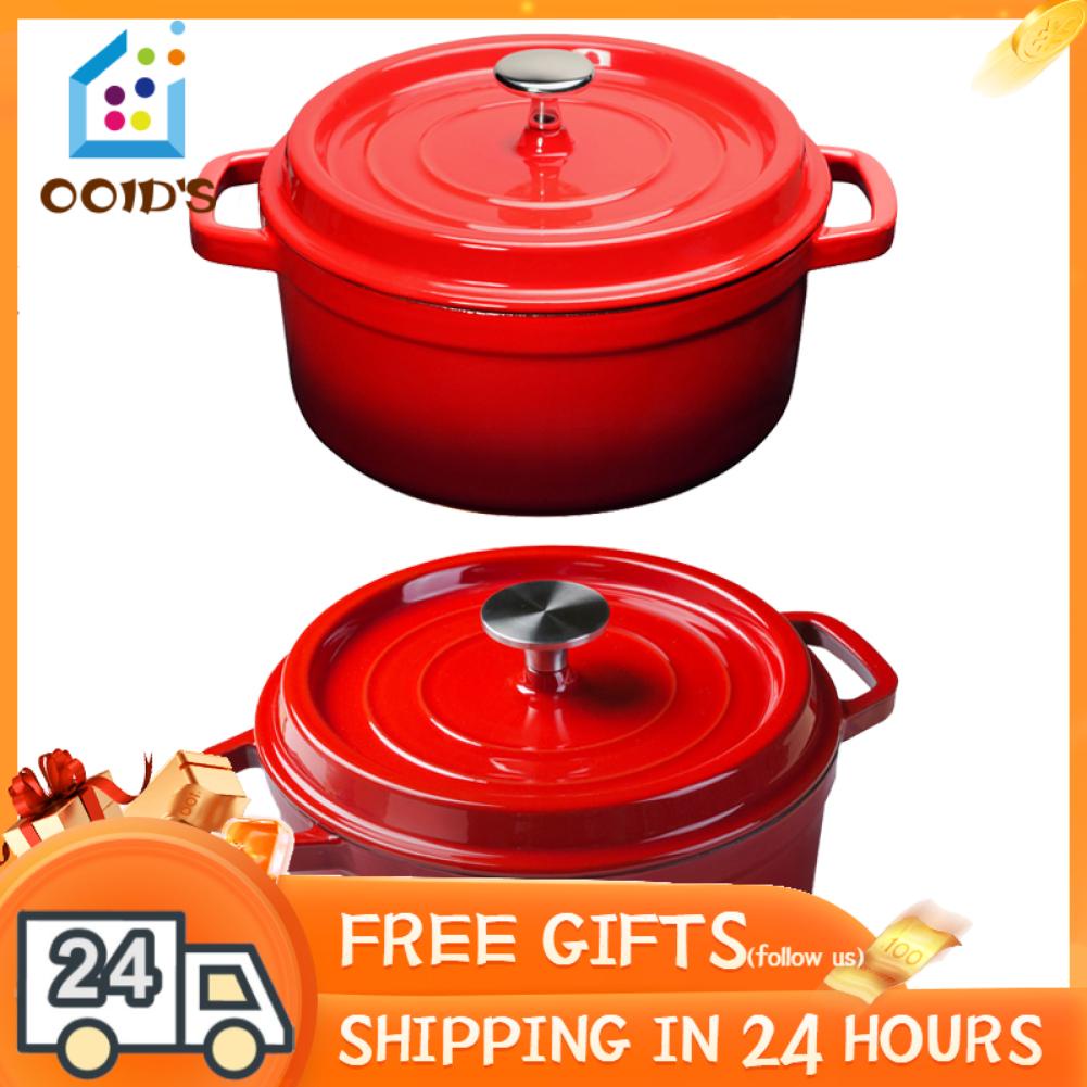 Enamel Stockpot Pot Iron Pot with Lid Dual Loop Handle Cast Iron Pot for Household