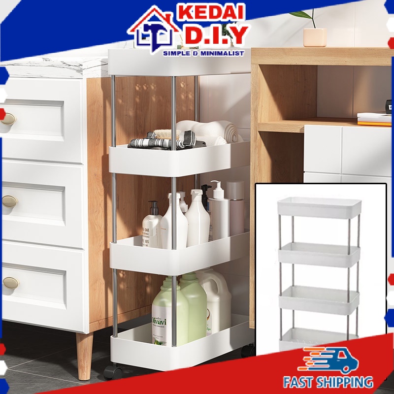 RAK 4 TINGKAT SLIM 4 TIER Trolley Movable Slide Out Narrow Gap Cabinet ...