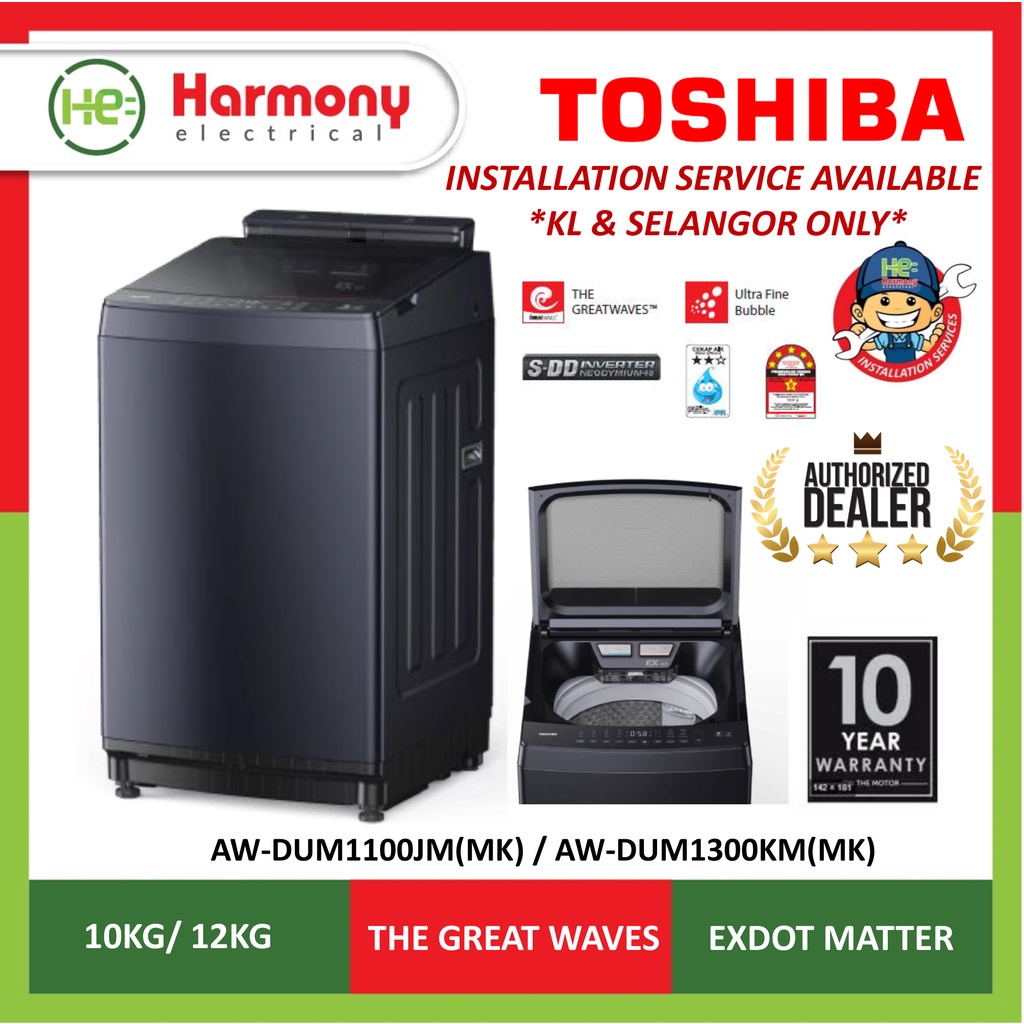 FREE DELIVERY INSTALL KL TOSHIBA 10KG 12KG Washing Machine AW DUM1100JM MK AW DUM1300KM