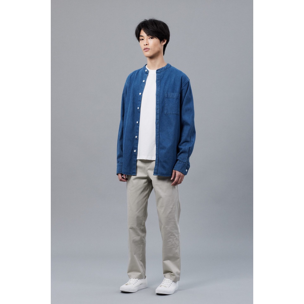 TRT Denim Mandarin Collar Shirt Shopee Malaysia
