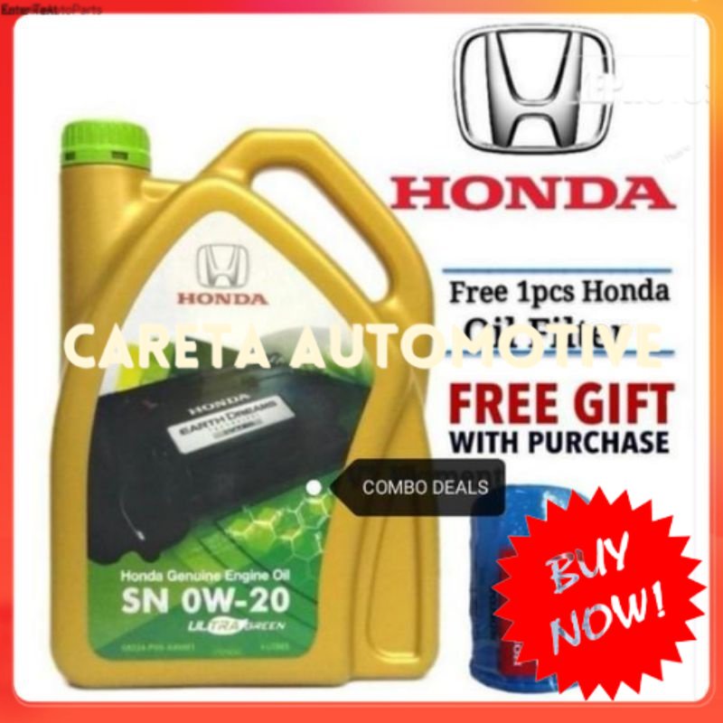 Honda Genuine Fully Synthetic Ultra Green SN 0W-20 Engine Oil + Honda ...