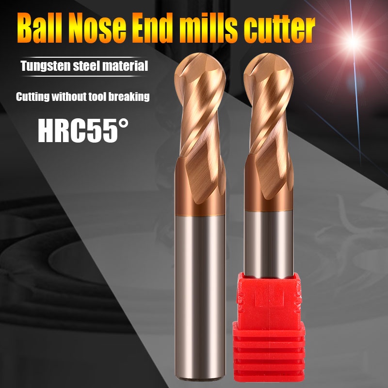 Ball Nose End Mill HRC 55° 2 Flutes CNC Milling Cutter Tungsten Steel ...