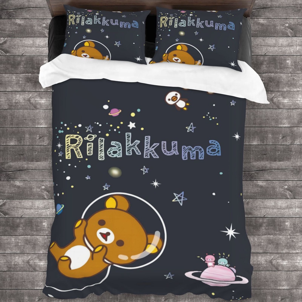 3 in 1 Rilakkuma 3Piece Bed Sheets Set 3D Print Cartoon Quilt Set Soft