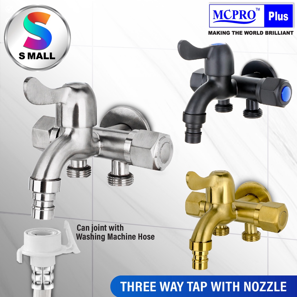 MCPRO SUS304 Stainless Steel THREE WAY TAP with Nozzle Washing Machine ...