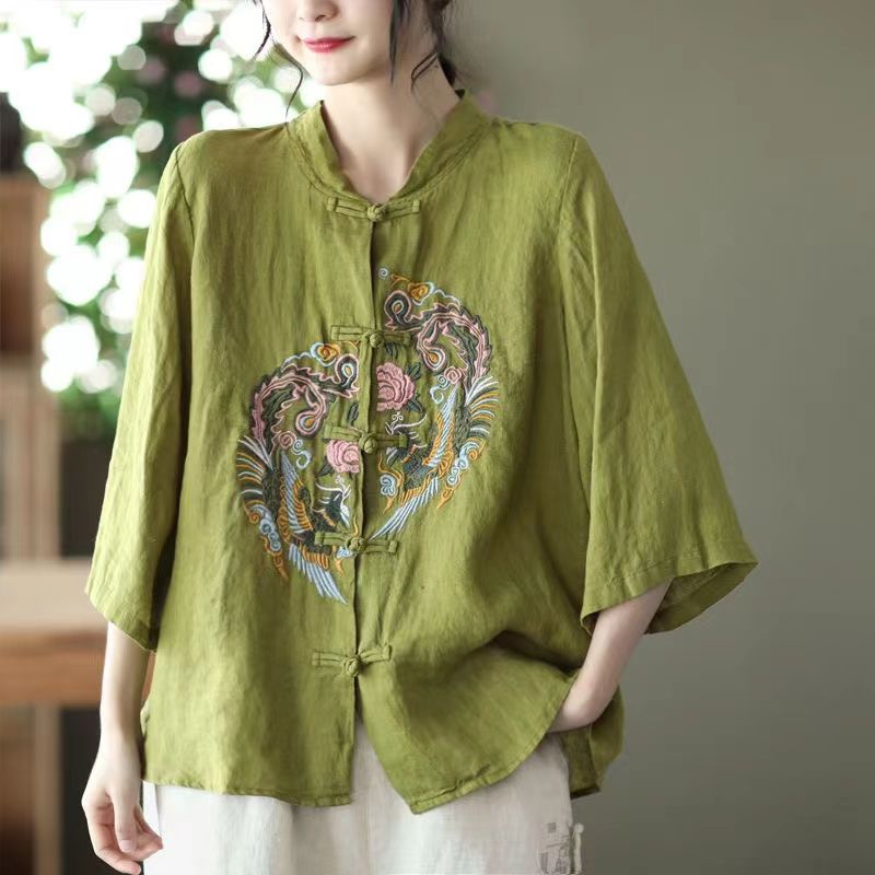 Vintage Ethnic Style Heavy Industry Embroidered Cotton Linen Top Women ...