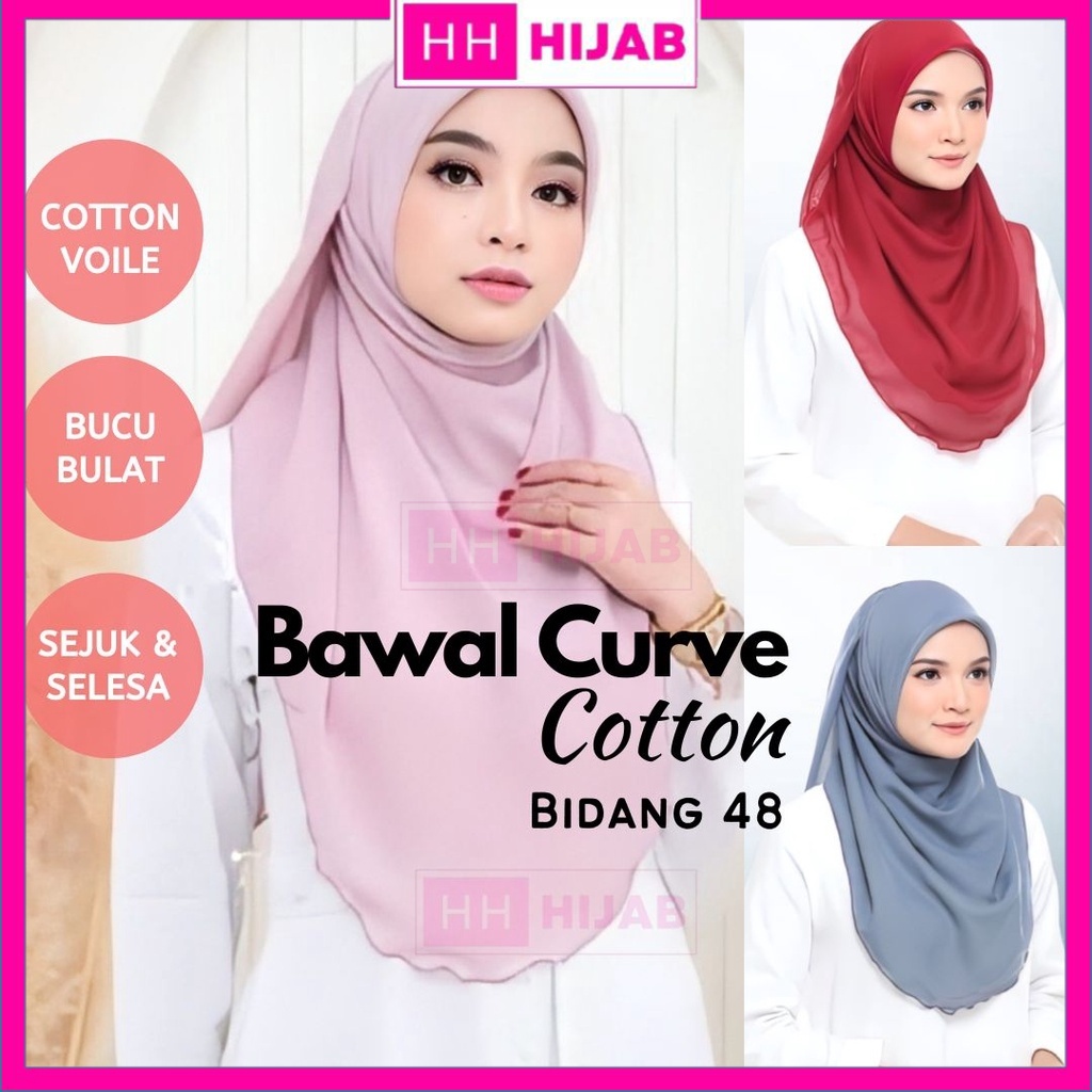 Bawal Curve Bidang 50 Cotton Voile Tudung Bawal Shawl Labuh Plain Bucu ...