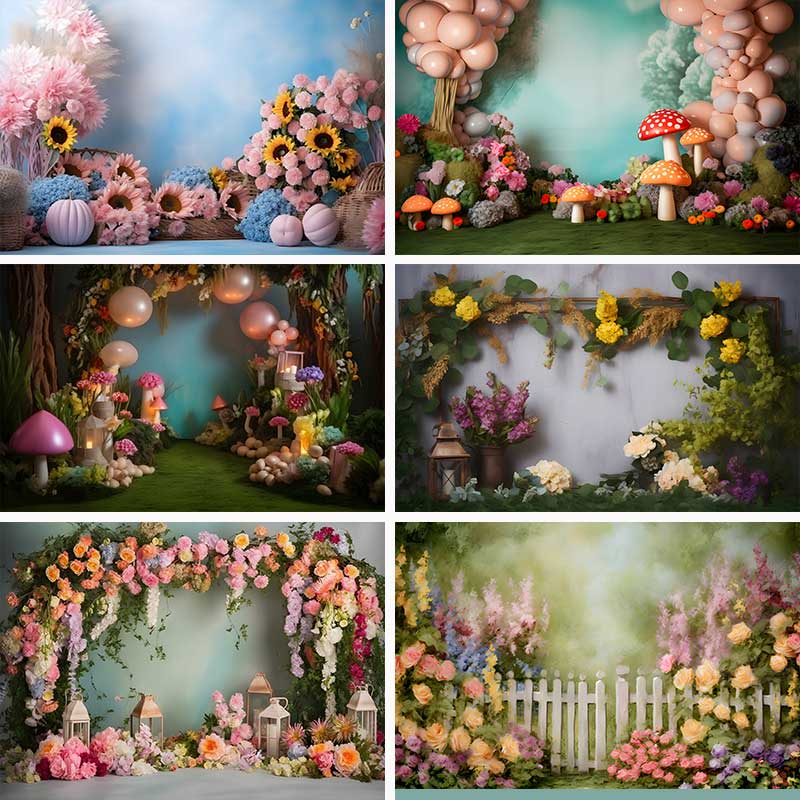 3D Spring Birthday Party Backdrop Girl Cake Smash Photography ...