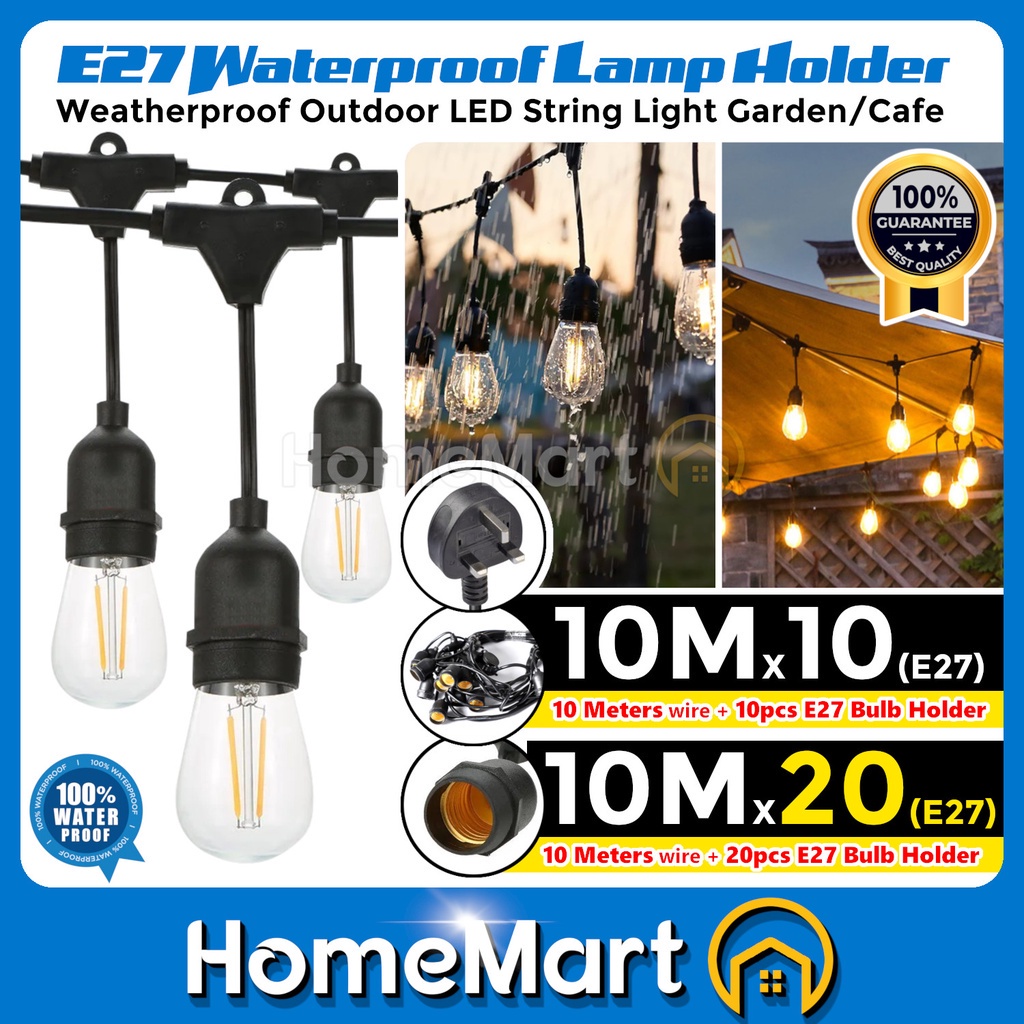 Waterproof Lamp Holder Outdoor LED String Light 10MTR E27 Cafe Garden