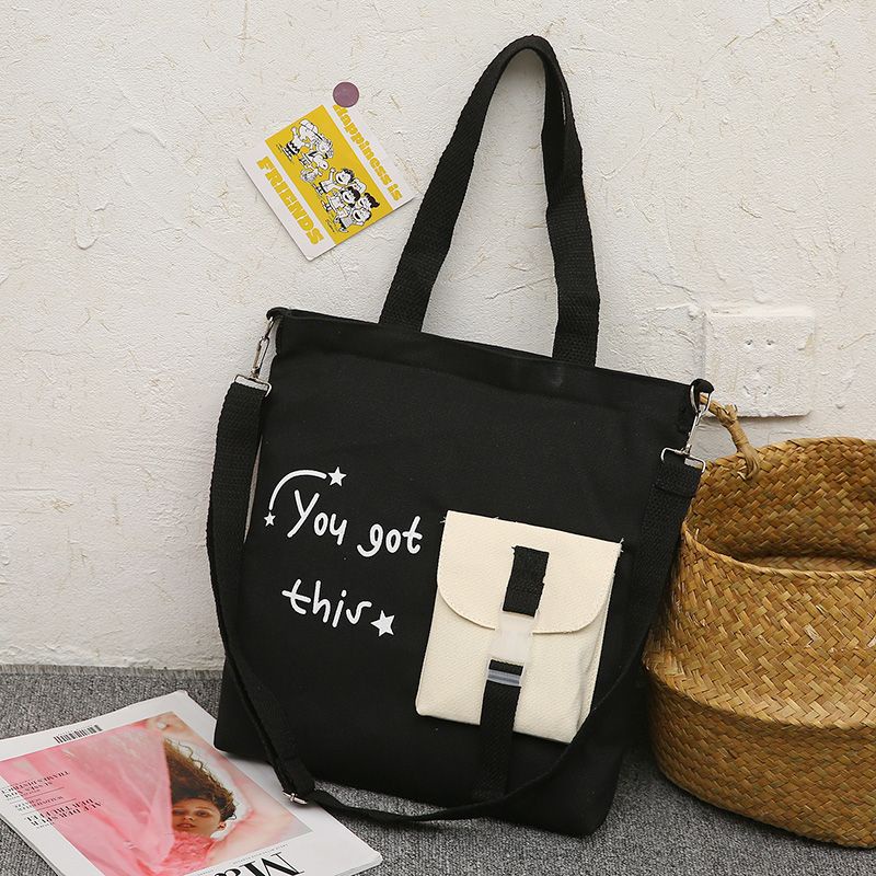Canvas Bag Female Korean Version Small Fresh Large-Capacity Student Tote  Bag Class Tutorial Tutorial Bag One-Shou
