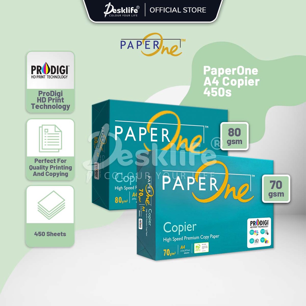 Desklife PaperOne A4 Paper 70gsm / 80gsm - (450's/REAM) Kertas A4 White ...
