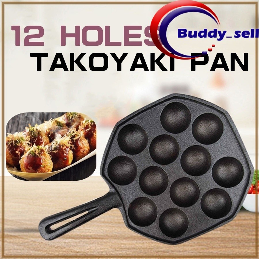 12 Holes Takoyaki Pan Cast Iron Japanese Takoyaki Maker Grill Pan Chibi Maruko Baking Mold