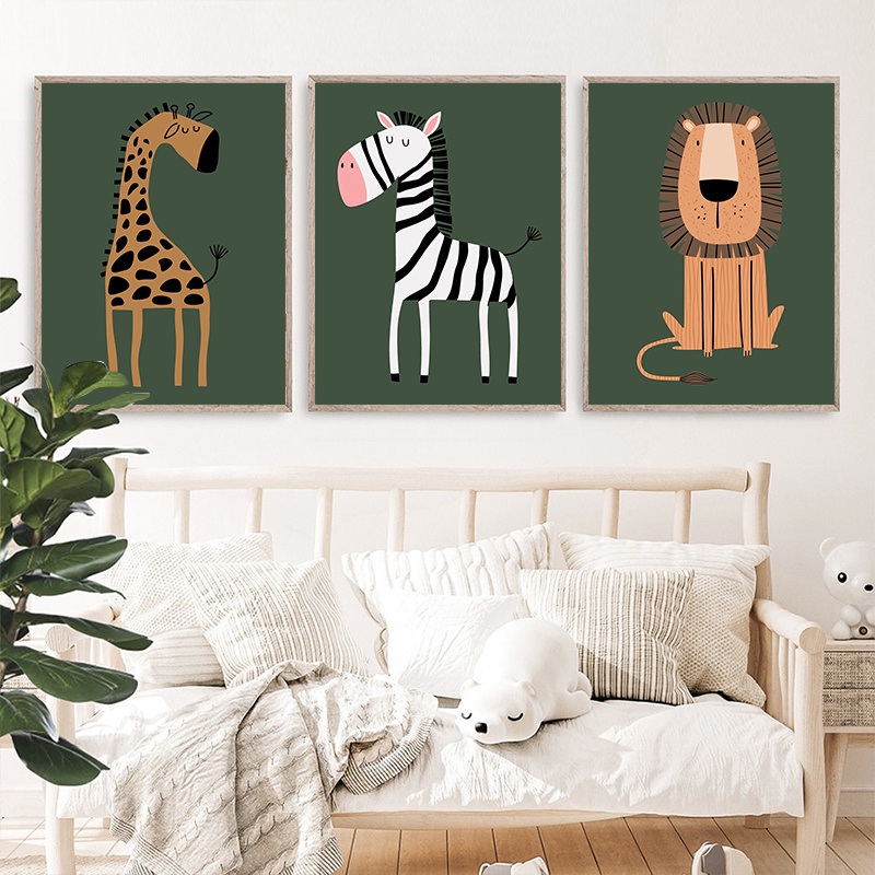 Child Room Safari Animals Lion Giraffe Zebra Poster Nursery Wall Art ...