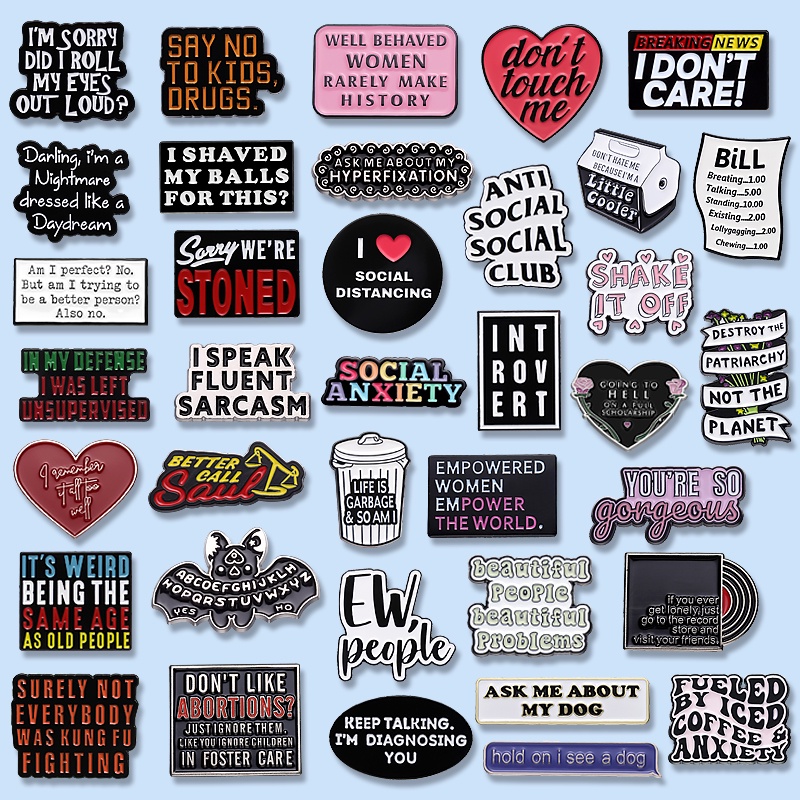 50 Styles Personality Text Series Enamel Lapel Pins TS Lyrics Mood